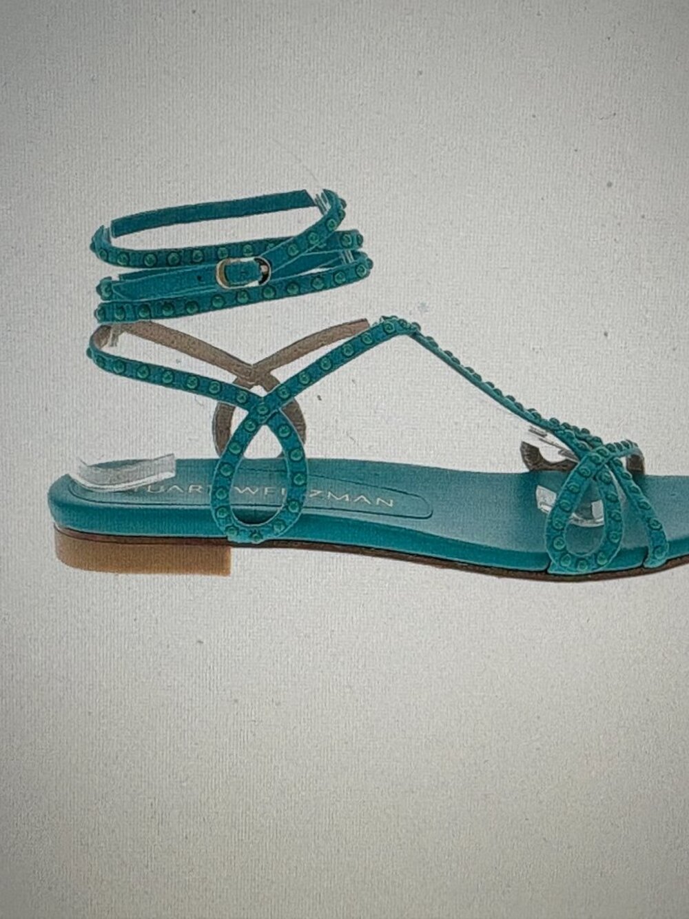 Stuart Weitzman Aqua Blue Studded Leather Wrap Sandals Size 6
